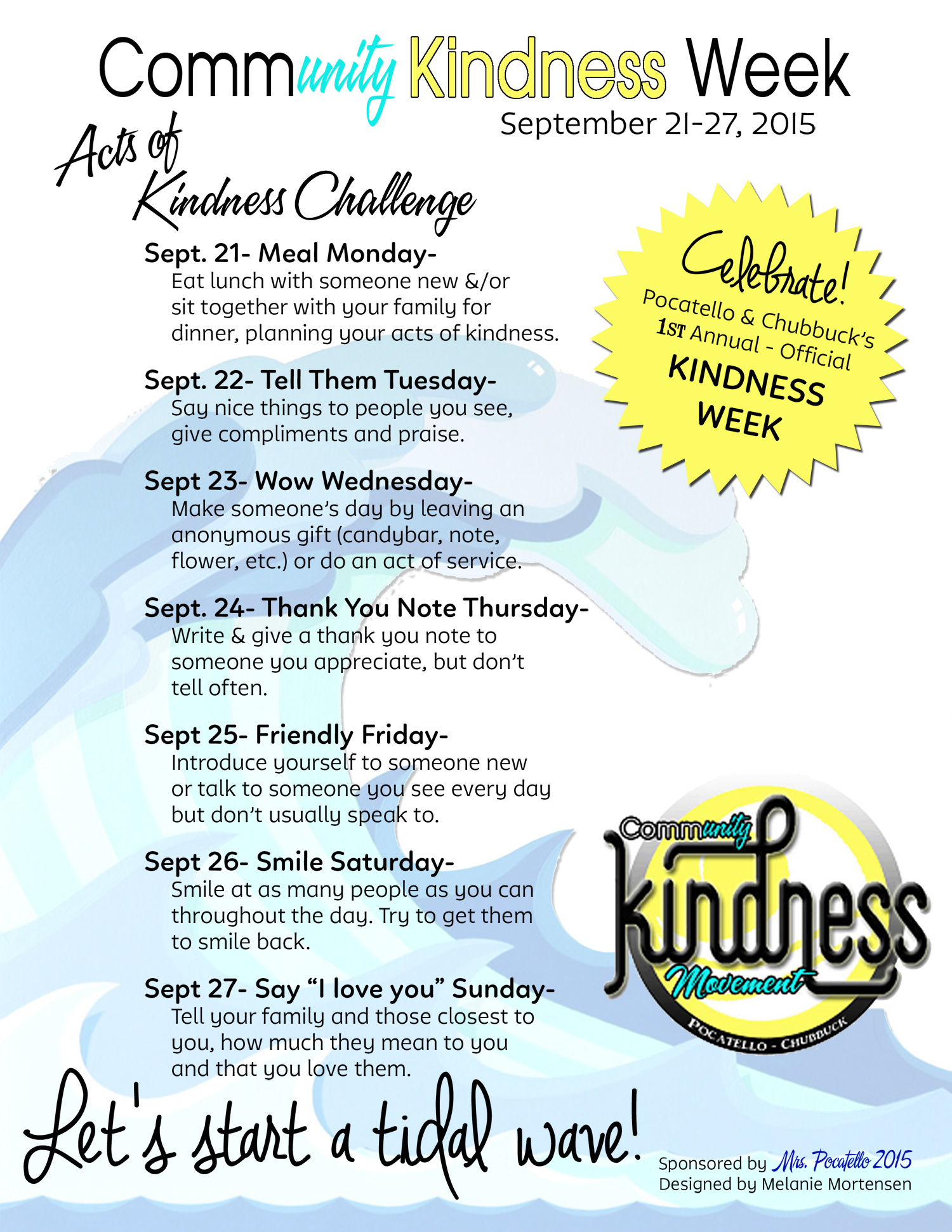 Acts of Kindness Challenge Septemer 21-27th